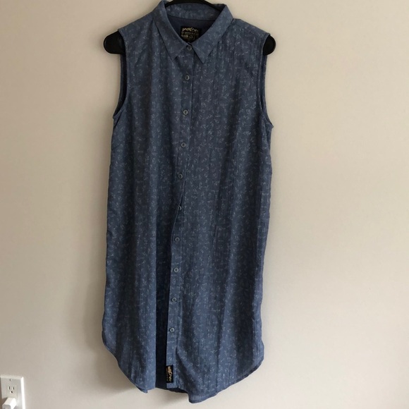 Blue Button Up Shirt Dress with Leaf Style Pattern - Picture 5 of 5